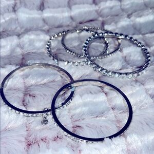 Silver Beaded Bracelet Set with‎ Smooth Bands